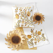 White Square Pillow w/Yellow Embroidered Botanicals  K&K   