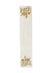 White Table Runner w/Yellow Embroidered Botanicals  K&K   