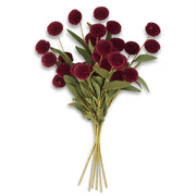 Pompom Pick w/ Green Leaves Artificial Flora K&K Burgundy  