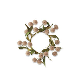 Pompom Candle Ring w/Green Eva Leaves 8.5" K&K Tan