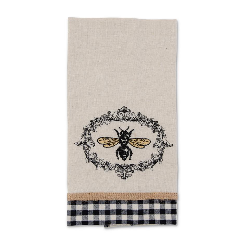 Cream Tea Towel w/Embroidered Bee Crest  K&K   