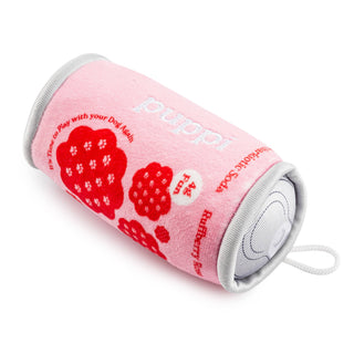 Puppi Ruffberry Rose Dapper pink plush dog toy with red paw prints and loop handle