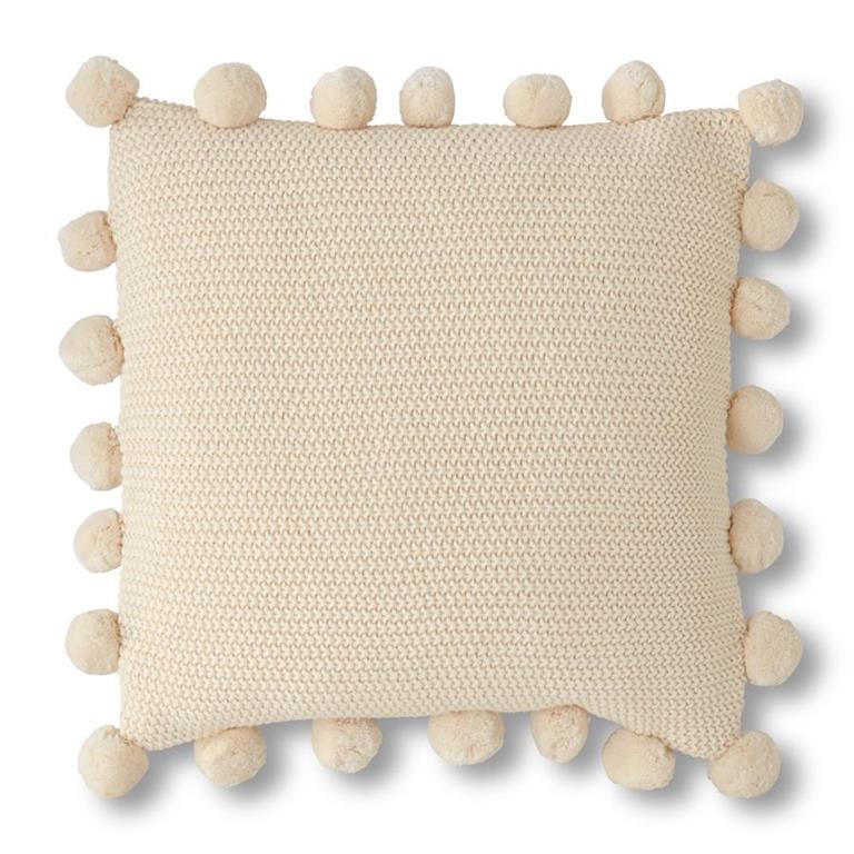 Stitch Knit Pillow w/Pompom Trim 21"  K&K Cream  
