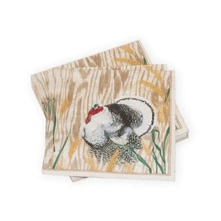 Luncheon napkins, Homestead Turkey Taupe design, beige background with a turkey illustration; set of 2.