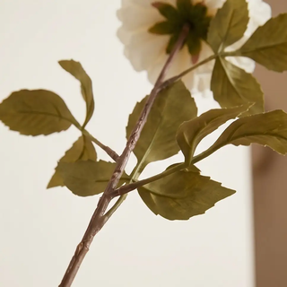 29-inch white dahlia stem, artificial flowering plant with green leaves.