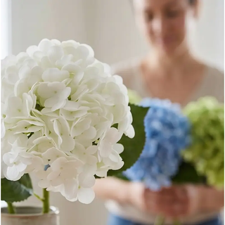 Real Touch Hydrangea Spray set of 3, white, blue and green artificial blooms with leaves