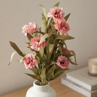 Artificial Oriental Poppy Bush with Eva foliage, pink flowers in white vase