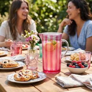 2-1/2 qt acrylic pitcher with fuchsia stripes and lid for serveware