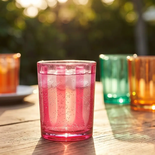 14 oz acrylic drinking glasses with pink stripes, set of four