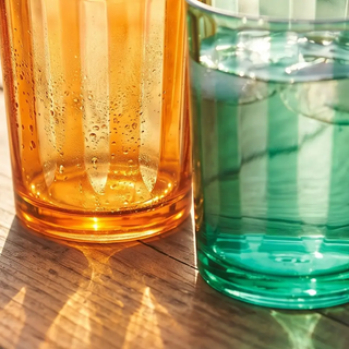 Drinking glasses, 14 oz acrylic with orange and green stripes, set of 2