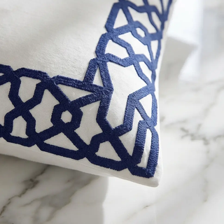 Square White Pillow w/Blue Applique Border