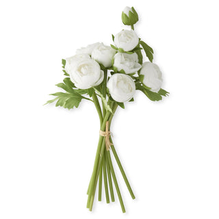 Real Touch Ranunculus bundle, white artificial flowers, 10 stems tied with twine