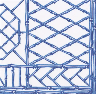 Bamboo screen decorative panel in China Blue, paper linen texture