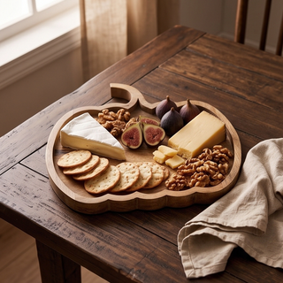 Mango wood pumpkin-shaped serving board, natural finish for cheese and snacks