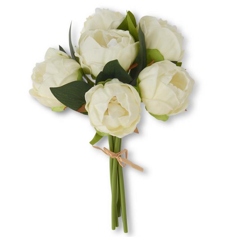 Real Touch Peony Bundle - 6 Stem Artificial Flora K&K White  