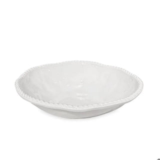 Large white bowl with braided rope rim and smooth interior.