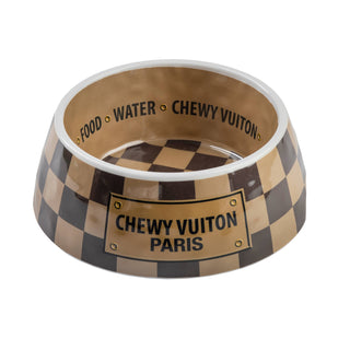 Checker Chewy Vuiton Bowl - 3 Sizes!! Dog Bowls Haute Diggity Dog