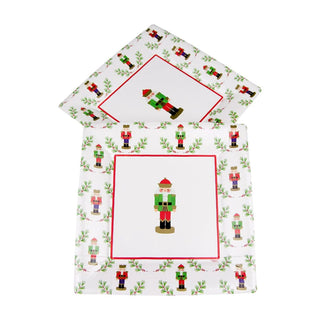Little Nutcracker square disposable salad/dessert plates set with red border and nutcracker motif, 2-pack