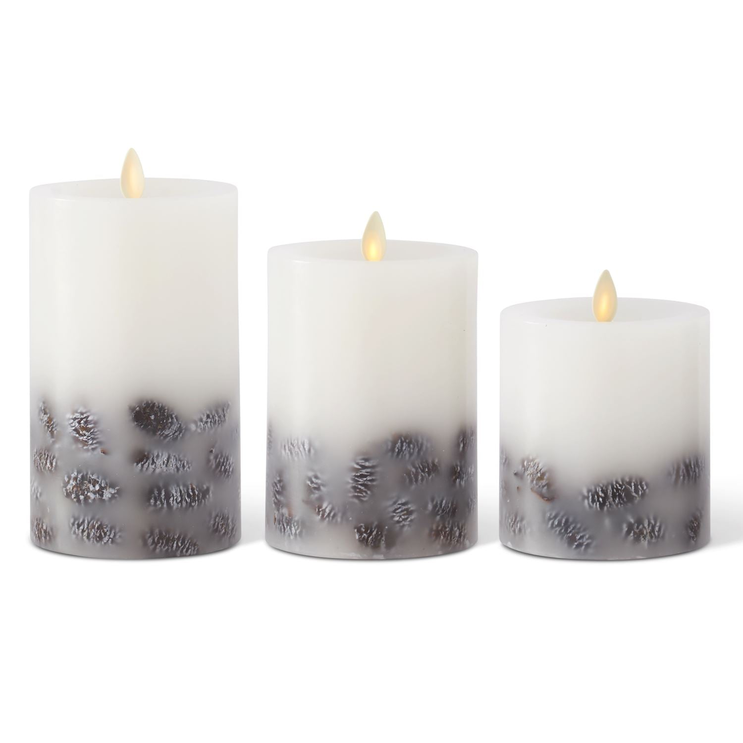 White Wax Pinecone Luminara Indoor Pillar Candle  K&K   