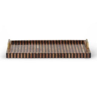 Rectangular brown and black tile tray with metal handles