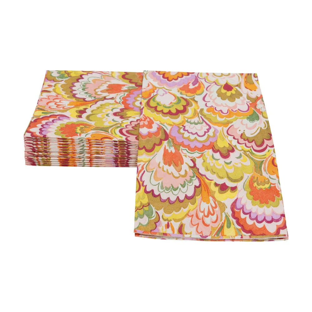 Guest Towel Napkin - Marbled Ceramica Rspbrry/Chartreuse Caspari
