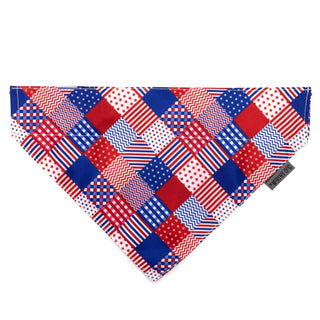 Americana bandana by The Worthy Dog in red, white and blue patchwork pattern