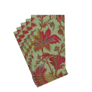 Guest towel napkins set of 5 in sage green with a vivid paisley leaf pattern.