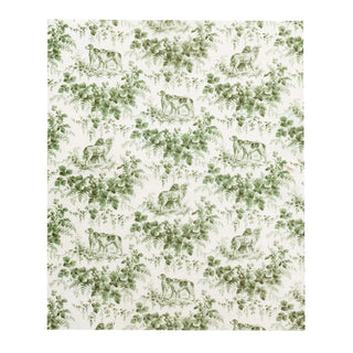 Guest towel napkin in evergreen hunting toile pattern with green dogs