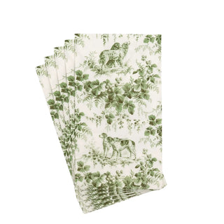 Guest towel napkin set in evergreen hunting toile on white, five-piece