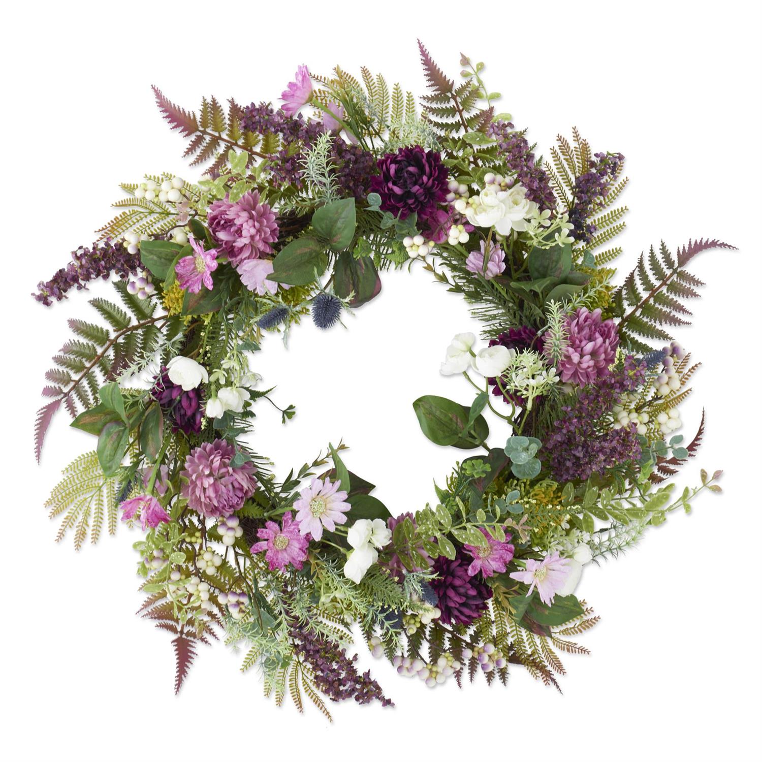 Purple & White Perennials Spring Wreath  K&K   