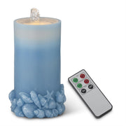 Water LED Seashell Embossed Pillar Candles w/Remote  K&K Blue  