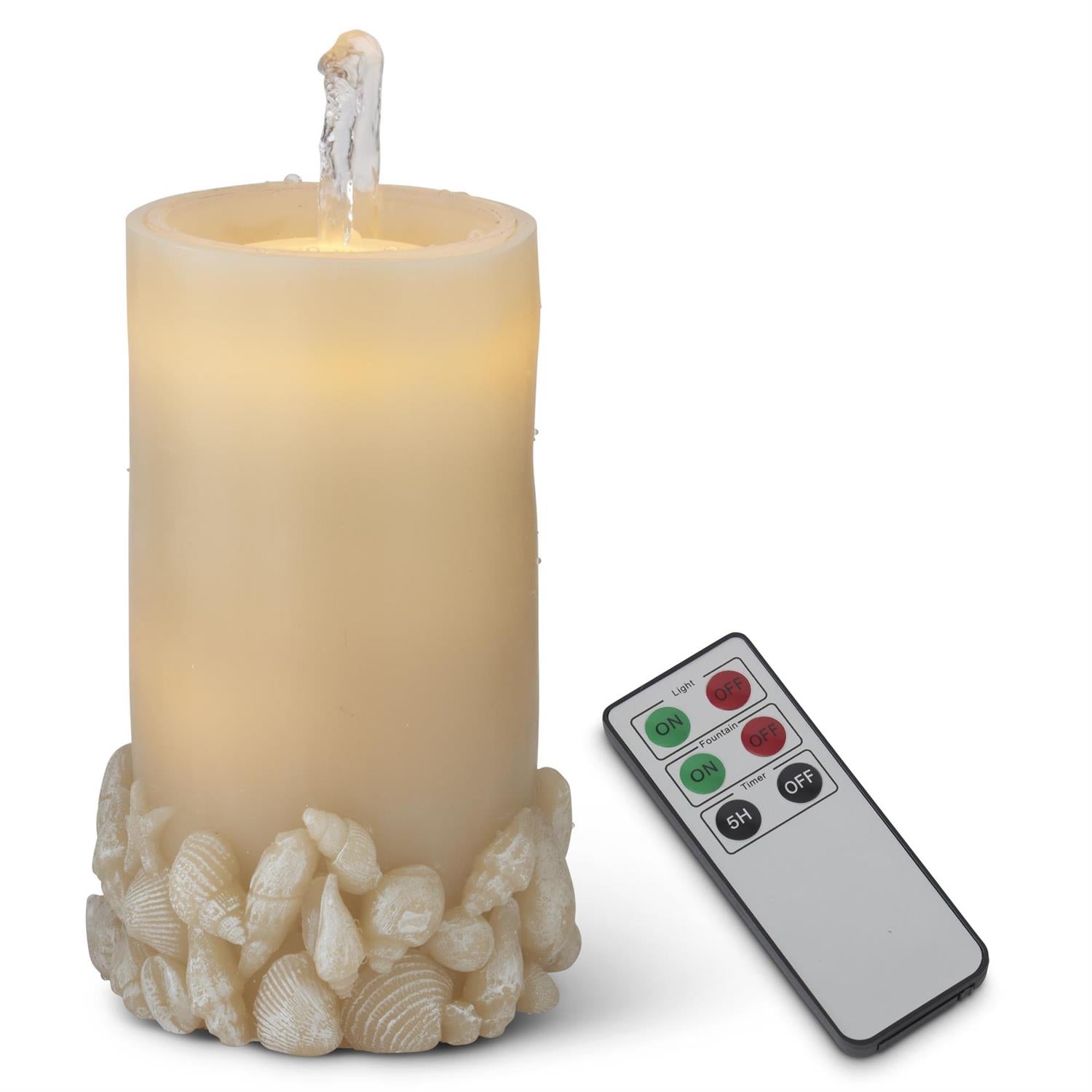 Water LED Seashell Embossed Pillar Candles w/Remote  K&K Tan  