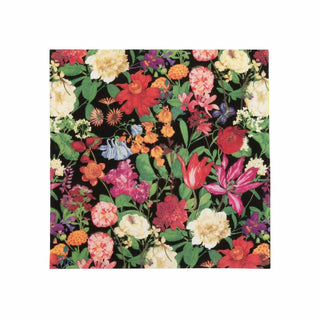Cocktail napkin Dutch Floral Black pattern with vibrant multicolored flowers.