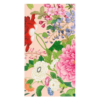 Guest towel Naokin with a profusion of pink, white, and red flowers on shell-pink background