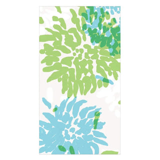 Guest Towel Naokin with turquoise and lime chrysanthemum pattern.