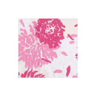 Cocktail napkin with raspberry pink chrysanthemum floral pattern on white background