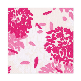 Luncheon napkin with raspberry pink chrysanthemum floral pattern on white background