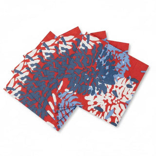 Cocktail napkins set of 5 featuring chrysanthemum pattern in red, blue, and white