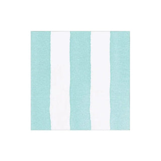 Cocktail napkin in aqua cafe stripe pattern with white stripes on paper linen.