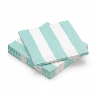Cocktail napkins with aqua cafe stripe pattern on white, paper linen.
