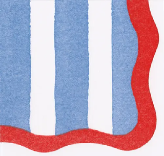 Cocktail Napkin - Paper Linen - Cafe Stripe Scallop Blue/Red