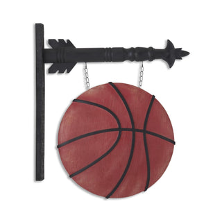 Basketball Arrow Replacement wall decor with a rustic black mounting bar and hanging red basketball sign