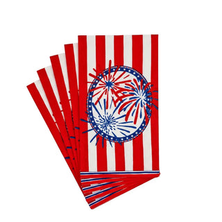 Guest towel napkins featuring red stripes and a blue fireworks motif with a star border