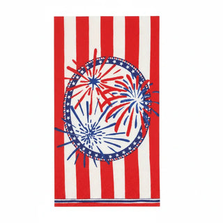 Guest Towel Napkin with red and white stripes and a blue starburst fireworks circle motif