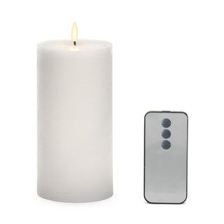7.75 Inch White LED Wax Pillar Candle w/Timer & Remote K&K