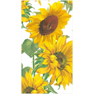 Guest towel napkin featuring a sunflower field print with bright yellow sunflowers on white background