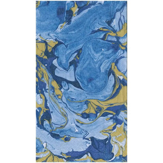Guest towel napkin in marbled blue with gold accents