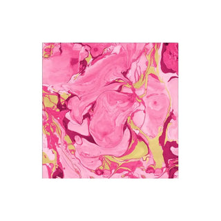 Caspari cocktail napkin, Marbled Rosa design with pink marble and yellow accents.