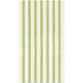 Guest towel napkin in sage green Melograno stripe on cream paper-linen.
