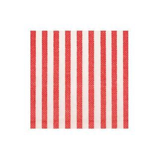 Cocktail napkin with red vertical stripes on white, paper linen